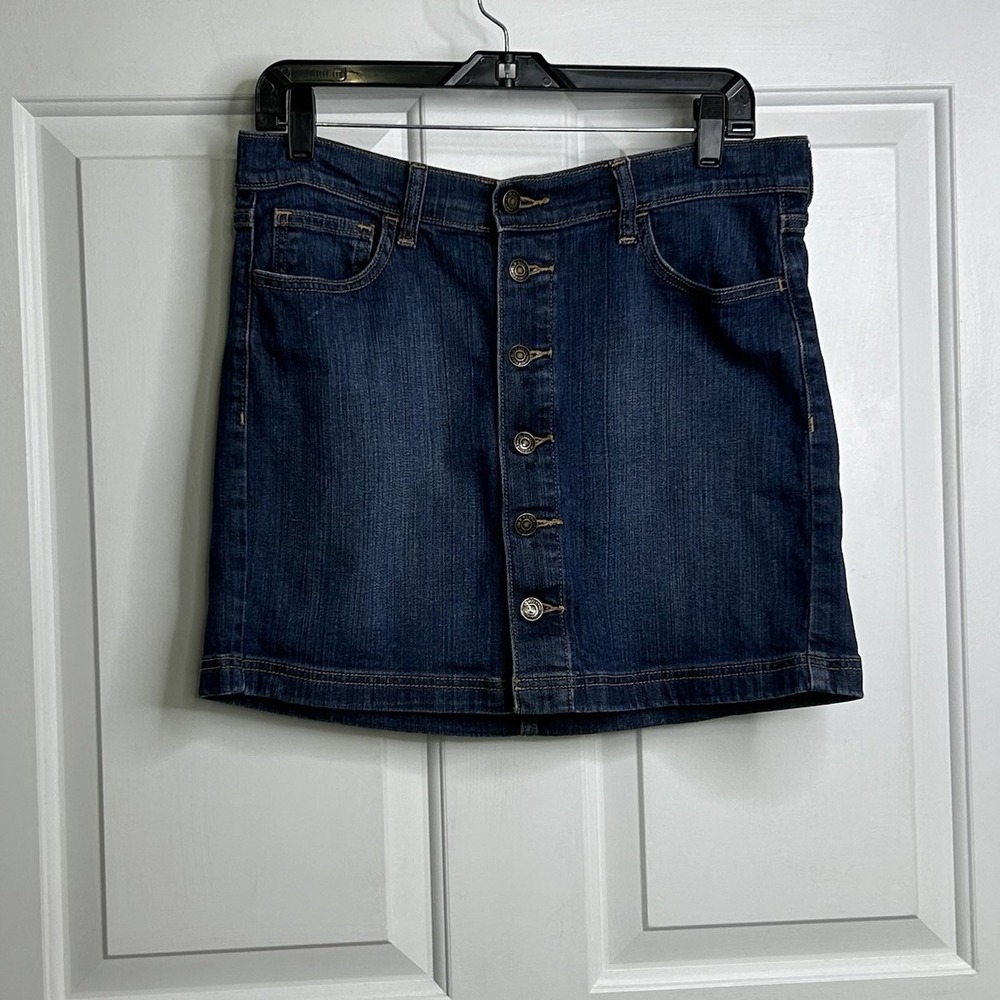 Old Navy Denim Jean Mini Skirt Button Front Fly Womens 8 Blue Y2K style Western